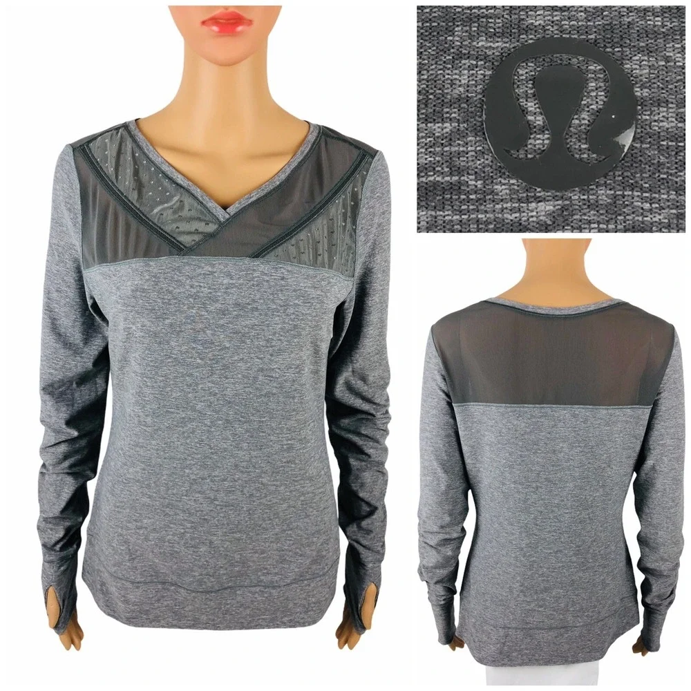 Lululemon Womens 6 8 Top Shirt Just Breathe Long Sleeve Heathered Gray Yoga EUC